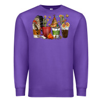 Purple coffee cups indian headdress Premium Sweatshirt - texasbilliewilder