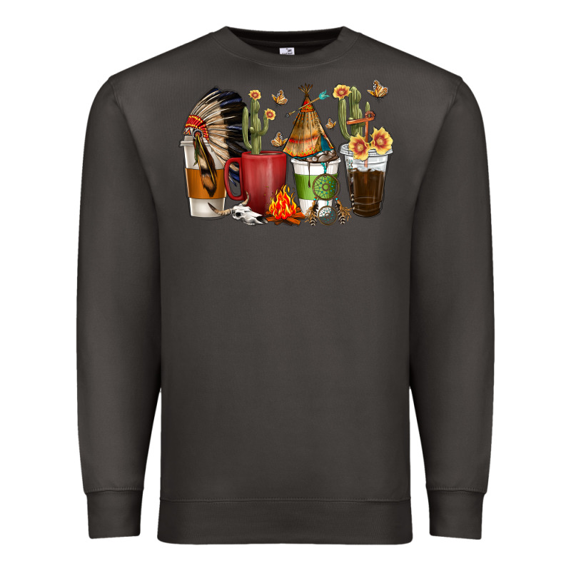 Coffee Cups Indian Headdress Premium Sweatshirt by texasbilliewilder | Teevron