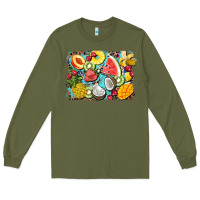 Army Green summer fruits background Long Sleeve Tee - BarkalooDesign