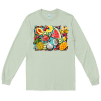 Matcha summer fruits background Long Sleeve Tee - BarkalooDesign