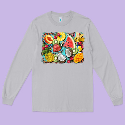 Summer Fruits Background Long Sleeve Tee Designed By Barkaloodesign