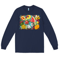 Navy summer fruits background Long Sleeve Tee - BarkalooDesign