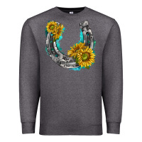 Charcoal Heather horseshoe cowhide and sunflowers Premium Sweatshirt - texasbilliewilder