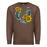 Chestnut horseshoe cowhide and sunflowers Premium Sweatshirt - texasbilliewilder