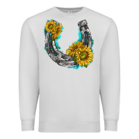Dove Grey horseshoe cowhide and sunflowers Premium Sweatshirt - texasbilliewilder