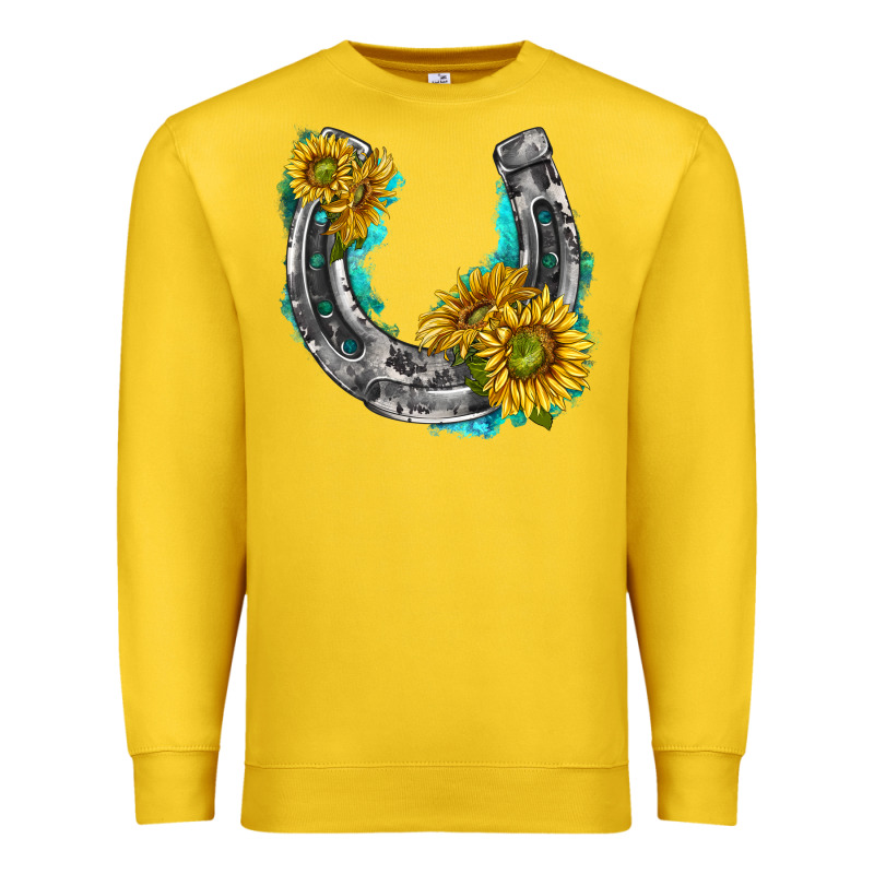Horseshoe Cowhide And Sunflowers Premium Sweatshirt by texasbilliewilder | Teevron