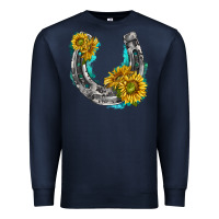 Navy horseshoe cowhide and sunflowers Premium Sweatshirt - texasbilliewilder