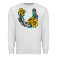 Oatmeal Heather horseshoe cowhide and sunflowers Premium Sweatshirt - texasbilliewilder