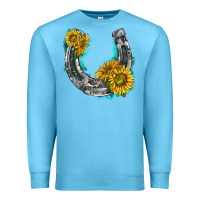 Ocean Blue horseshoe cowhide and sunflowers Premium Sweatshirt - texasbilliewilder