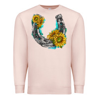 Pale Pink horseshoe cowhide and sunflowers Premium Sweatshirt - texasbilliewilder