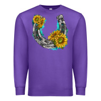Purple horseshoe cowhide and sunflowers Premium Sweatshirt - texasbilliewilder