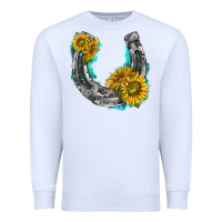 White horseshoe cowhide and sunflowers Premium Sweatshirt - texasbilliewilder