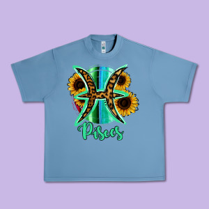 Pisces Zodiac Sign Sunflower Leopard Serape Urban Heavy Tee Designed By Ranaportraitstore