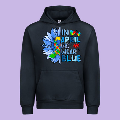In April We Wear Blue Sunflower Urban Hoodie Designed By Artiststas