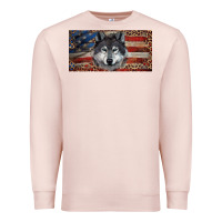 Pale Pink Wolf with american flag and leopard Premium Sweatshirt - RanaPortraitStore