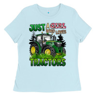 Baby Blue just a girl who loves tractors Ladies Tee - BarkalooDesign