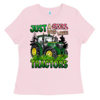 Bubblegum Pink just a girl who loves tractors Ladies Tee - BarkalooDesign