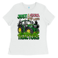 White just a girl who loves tractors Ladies Tee - BarkalooDesign