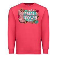 Cardinal just a small town girl cowgirl boots Premium Sweatshirt - texasbilliewilder