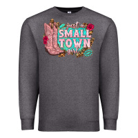 Charcoal Heather just a small town girl cowgirl boots Premium Sweatshirt - texasbilliewilder