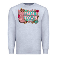 Heather Grey just a small town girl cowgirl boots Premium Sweatshirt - texasbilliewilder