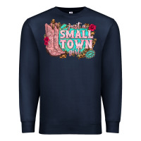 Navy just a small town girl cowgirl boots Premium Sweatshirt - texasbilliewilder