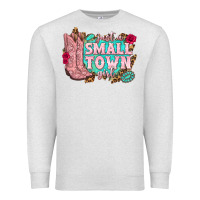 Oatmeal Heather just a small town girl cowgirl boots Premium Sweatshirt - texasbilliewilder