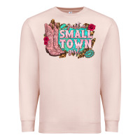 Pale Pink just a small town girl cowgirl boots Premium Sweatshirt - texasbilliewilder
