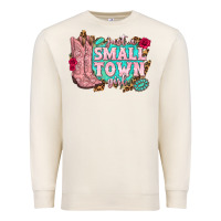 Sandshell just a small town girl cowgirl boots Premium Sweatshirt - texasbilliewilder