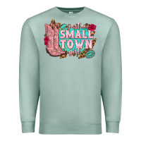 Seafoam just a small town girl cowgirl boots Premium Sweatshirt - texasbilliewilder
