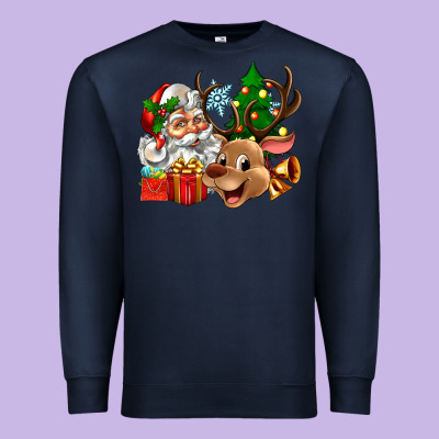 Santa And Reindeer Premium Sweatshirt Designed By Zillion Design Studio