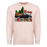 Pale Pink merry christmas with black truck Premium Sweatshirt - Zillion Design Studio