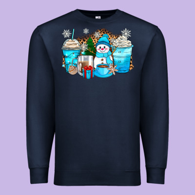Winter Snowman Coffee Cups Premium Sweatshirt Designed By Zillion Design Studio