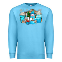 Ocean Blue winter snowman coffee cups Premium Sweatshirt - Zillion Design Studio