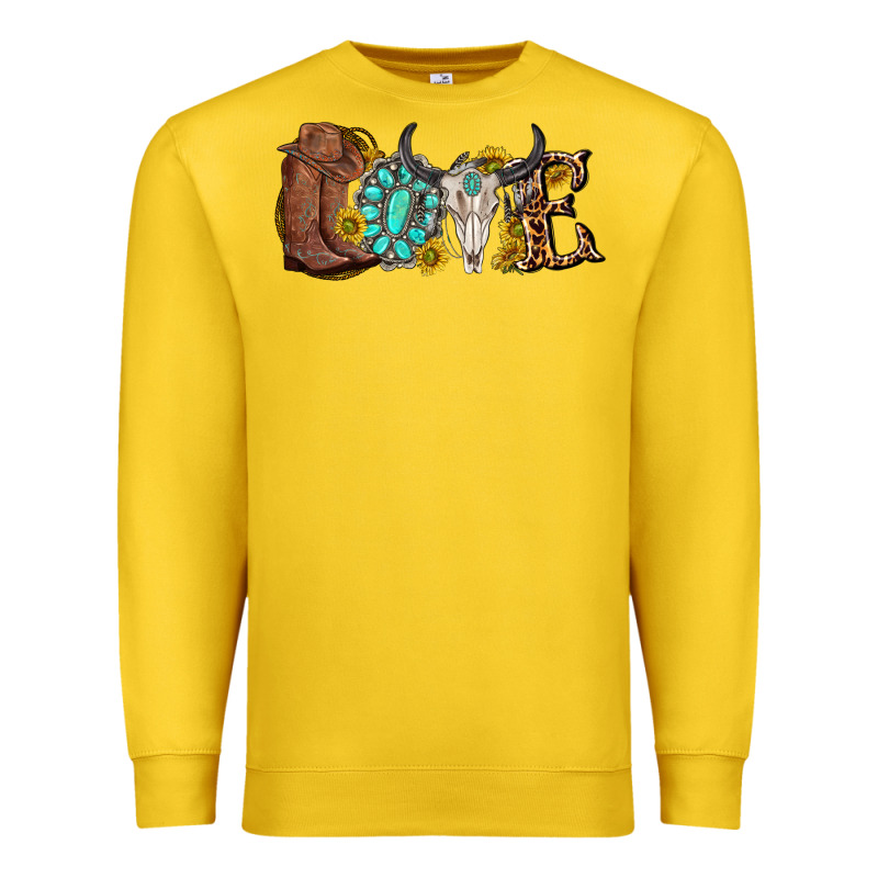 Western Love Bull Skull With Gemstone And Sunflowe Premium Sweatshirt by texasbilliewilder | Teevron