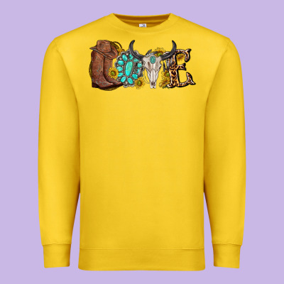 Premium Sweatshirt western love bull skull with gemstone and sunflowe