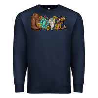 Navy western love bull skull with gemstone and sunflowe Premium Sweatshirt - texasbilliewilder
