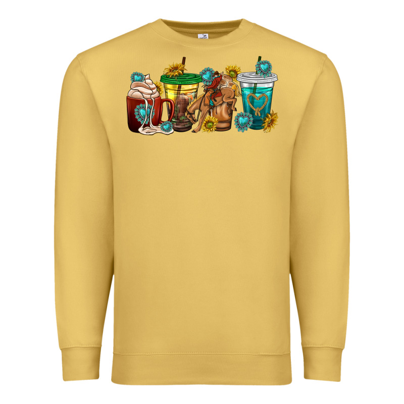 Western Rodeo Coffee Cup Premium Sweatshirt by texasbilliewilder | Teevron