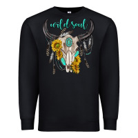 Black wild soul boho bull skull Premium Sweatshirt - texasbilliewilder