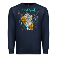 Navy wild soul boho bull skull Premium Sweatshirt - texasbilliewilder