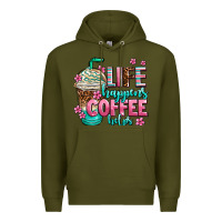Army Green life happens coffee  helps Premium Hoodie - AdoDesignShop