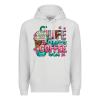 Dove Grey life happens coffee  helps Premium Hoodie - AdoDesignShop