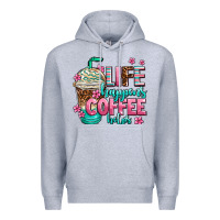 Heather Grey life happens coffee  helps Premium Hoodie - AdoDesignShop