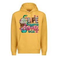 Mustard life happens coffee  helps Premium Hoodie - AdoDesignShop