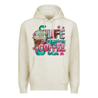 Oatmeal Heather life happens coffee  helps Premium Hoodie - AdoDesignShop