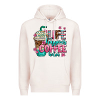 Pale Pink life happens coffee  helps Premium Hoodie - AdoDesignShop