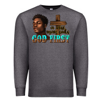Charcoal Heather a wise man puts god first Premium Sweatshirt - texasbilliewilder