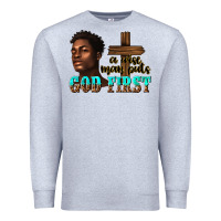 Heather Grey a wise man puts god first Premium Sweatshirt - texasbilliewilder