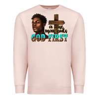 Pale Pink a wise man puts god first Premium Sweatshirt - texasbilliewilder