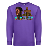 Purple a wise man puts god first Premium Sweatshirt - texasbilliewilder